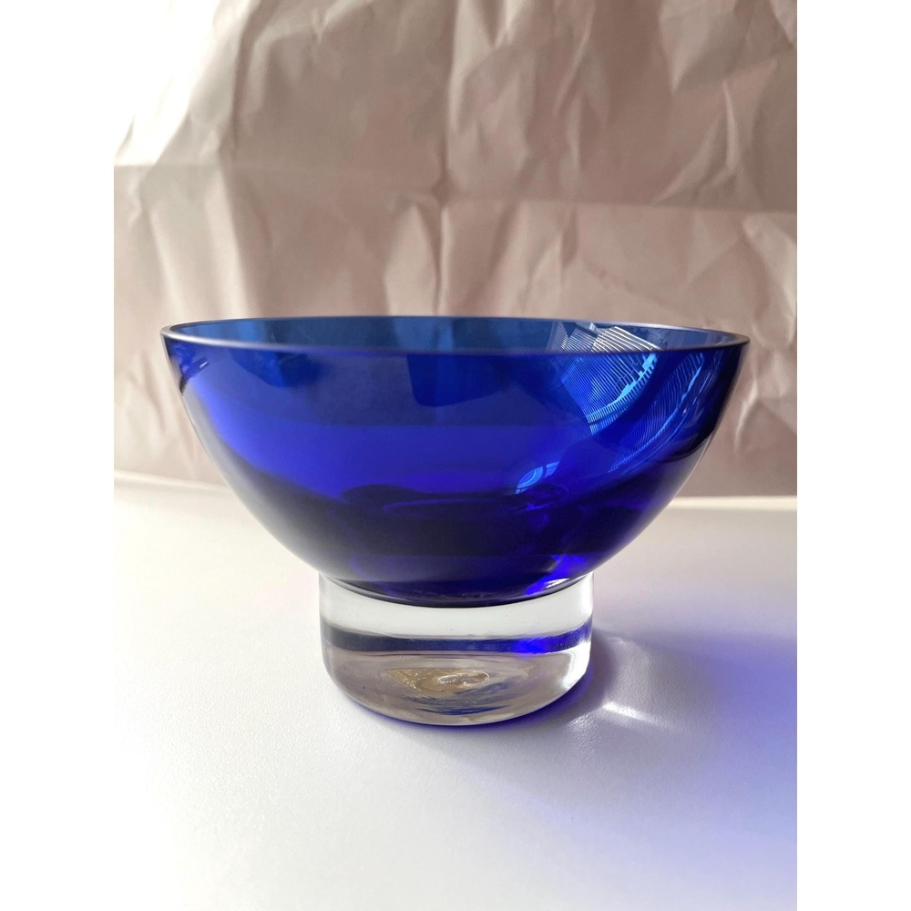 Cobalt Blue Glass Bowl with Clear Base: Minimalist Decorative Serving Dish